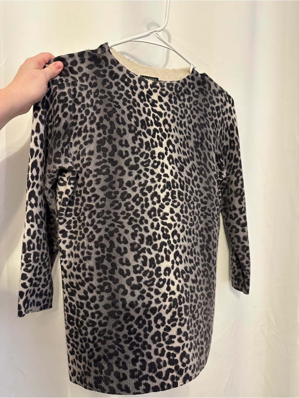 Talbots 100% Cashmere Leopard Print Crewneck Sweater - Gray & Black